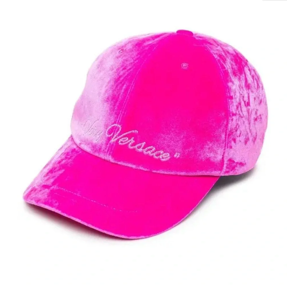NWT VERY VERSACE VELVET PINK 59 SLIP-ON ADJUSTABLE BASEBALL CAP MADE IN ITALY - Picture 3 of 15